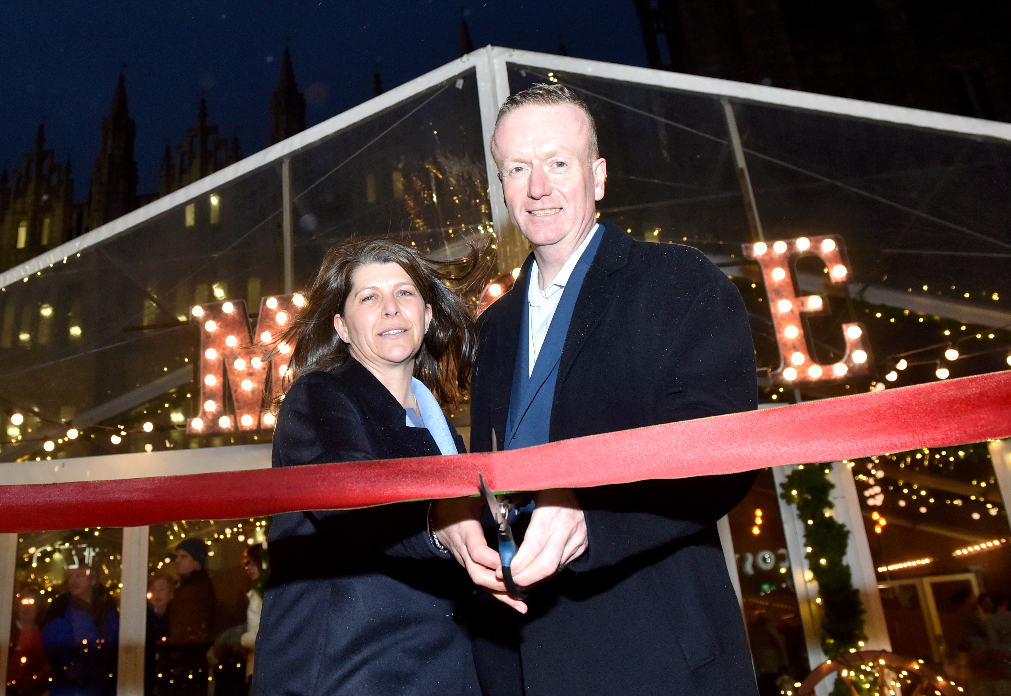 Aberdeen City Council culture spokeswoman Marie Boulton and Aberdeen Inspired chief executive Adrian Watson opened the Christmas Village.