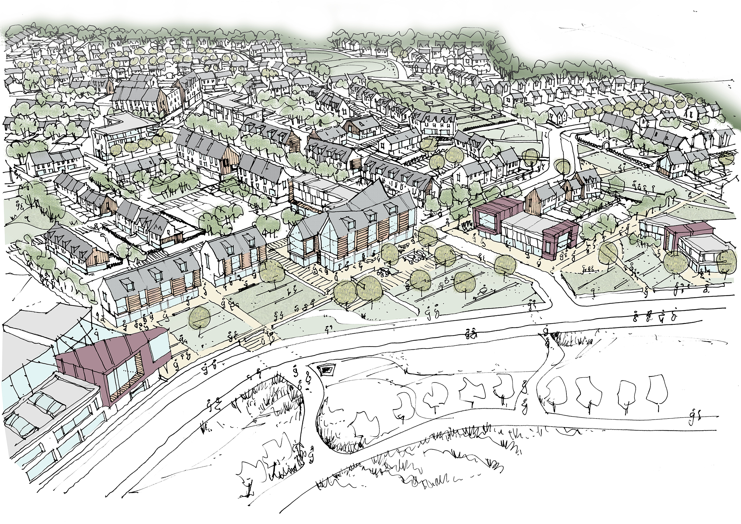 An artist’s impression of the Phase 1b Masterplan, which is looking north over the development.