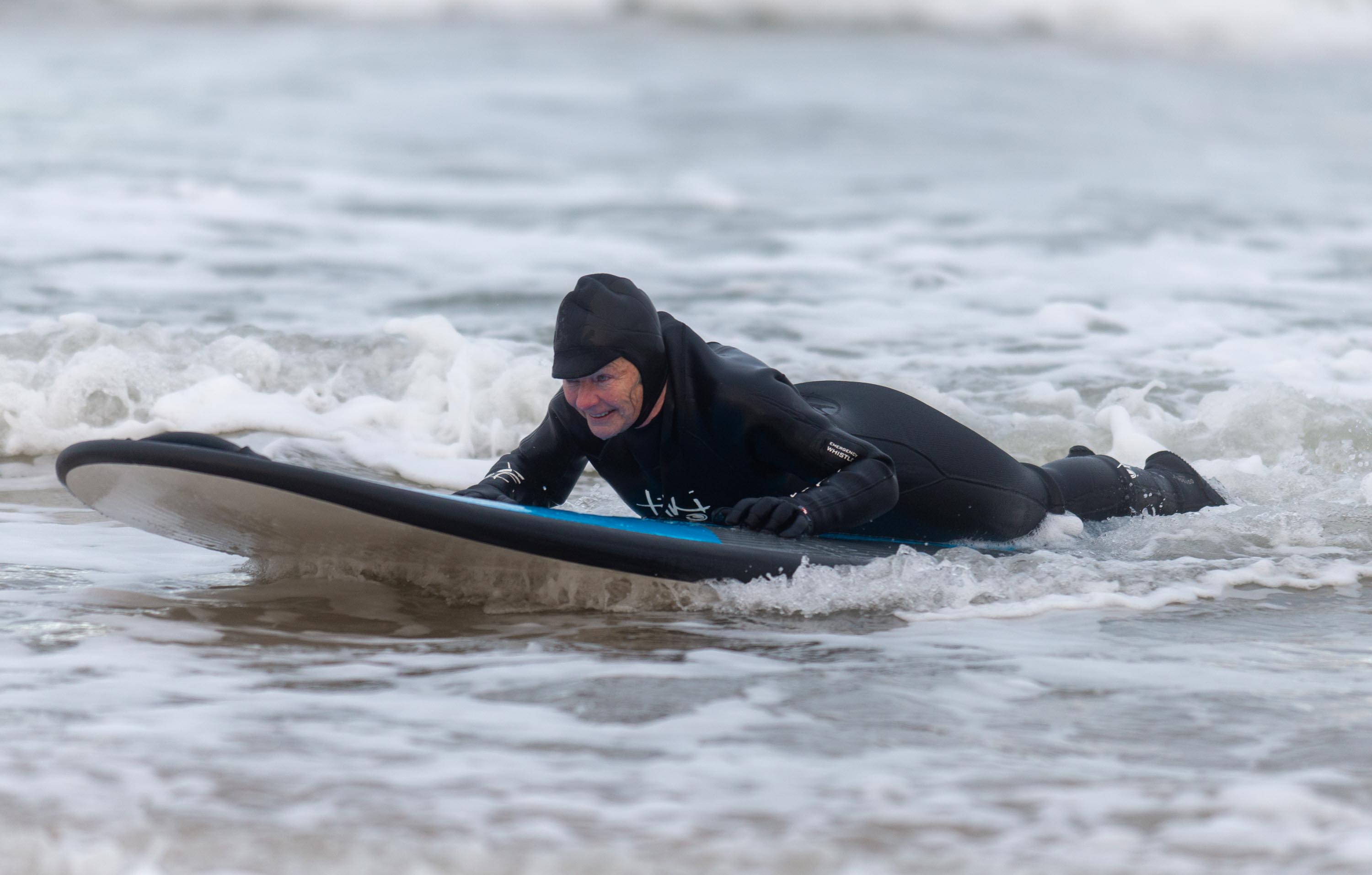Anne-Marie Walker tried surfing for the first time at the age of 72 at Lossiemouth beach