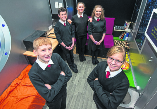 Elgin Academy pupils, from left, Josh Hanover, 13, Jonathan Affleck, 14, Carrie Brown, 14, Lexi Sayle, 14 and Kelly Price, 12