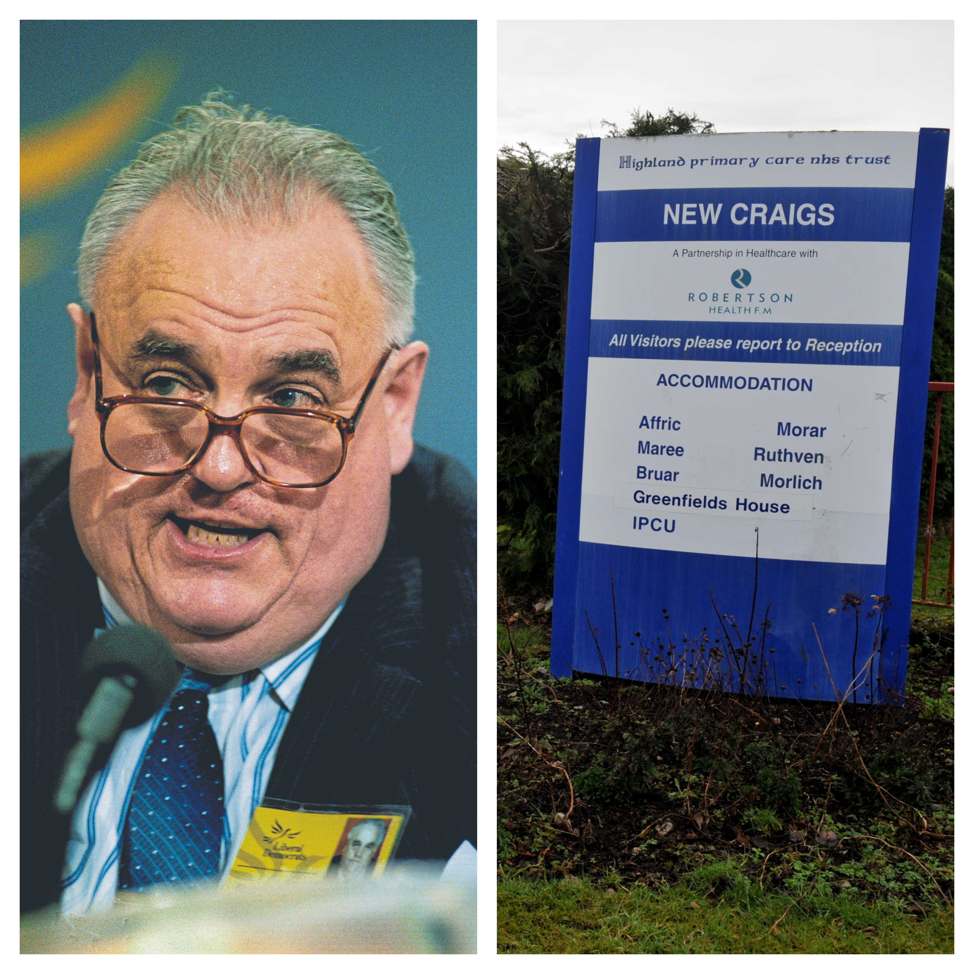 Cyril Smith, left, and New Craigs Hospital in Inverness.