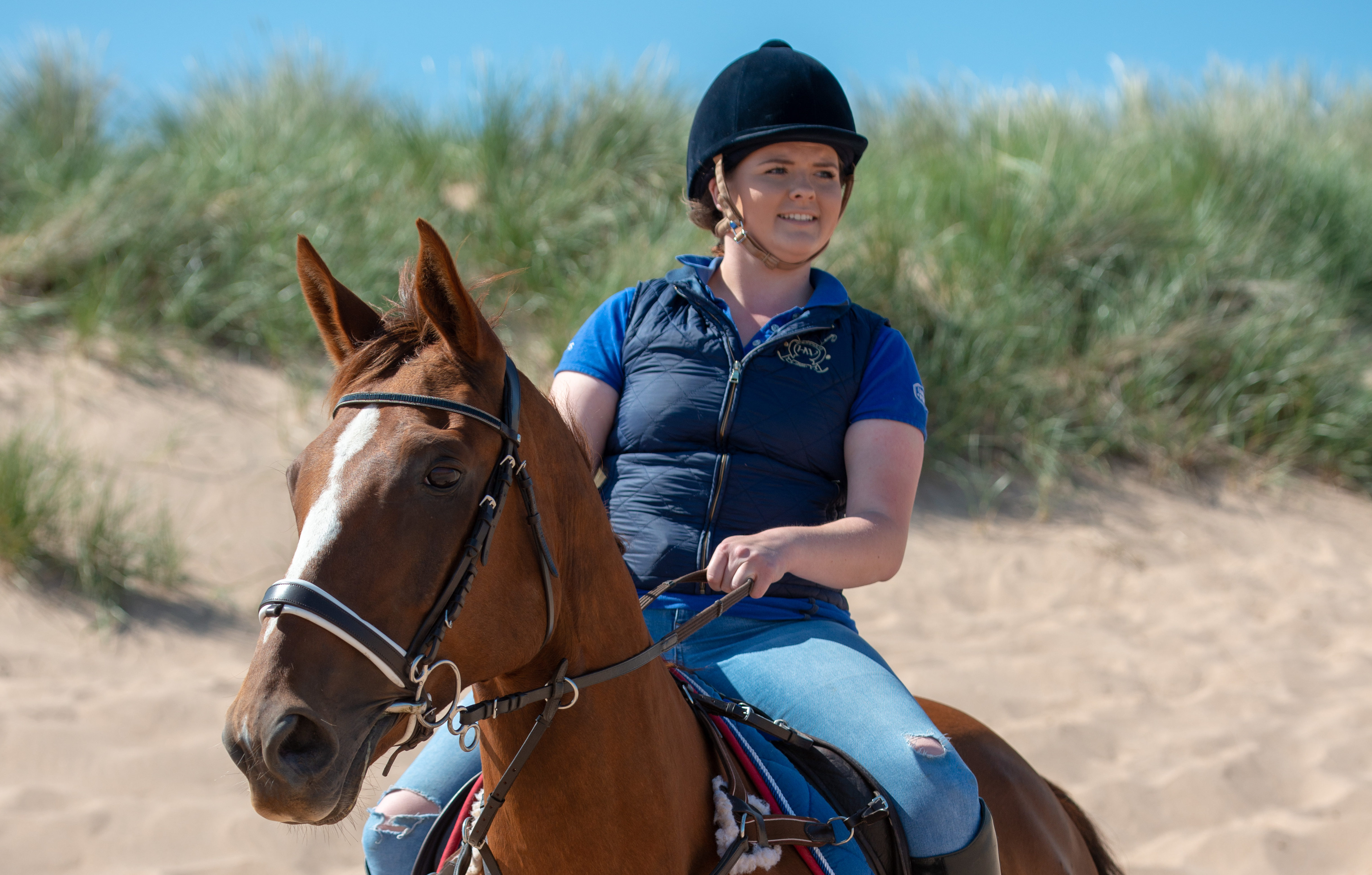 Grace Hardie and her horse on Balmedie Beach
