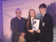 Chairman of Moray Council's Planning & Regulatory Services Committee David Bremner, with S6 Pupils Kadie and Jack at the Scottish Awards for Quality in Planning