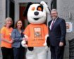 L-R: Susan Crighton, Director of Fundraising at Charlie House, Wendy Atkinson, Aberdeen-based Business Development Manager at Mattioli Woods, Charlie Dog and David Gibson, Senior Consultant at Mattioli Woods celebrate a two-year sponsorship deal which has enabled the purchase of a bespoke mascot for local charity Charlie House.