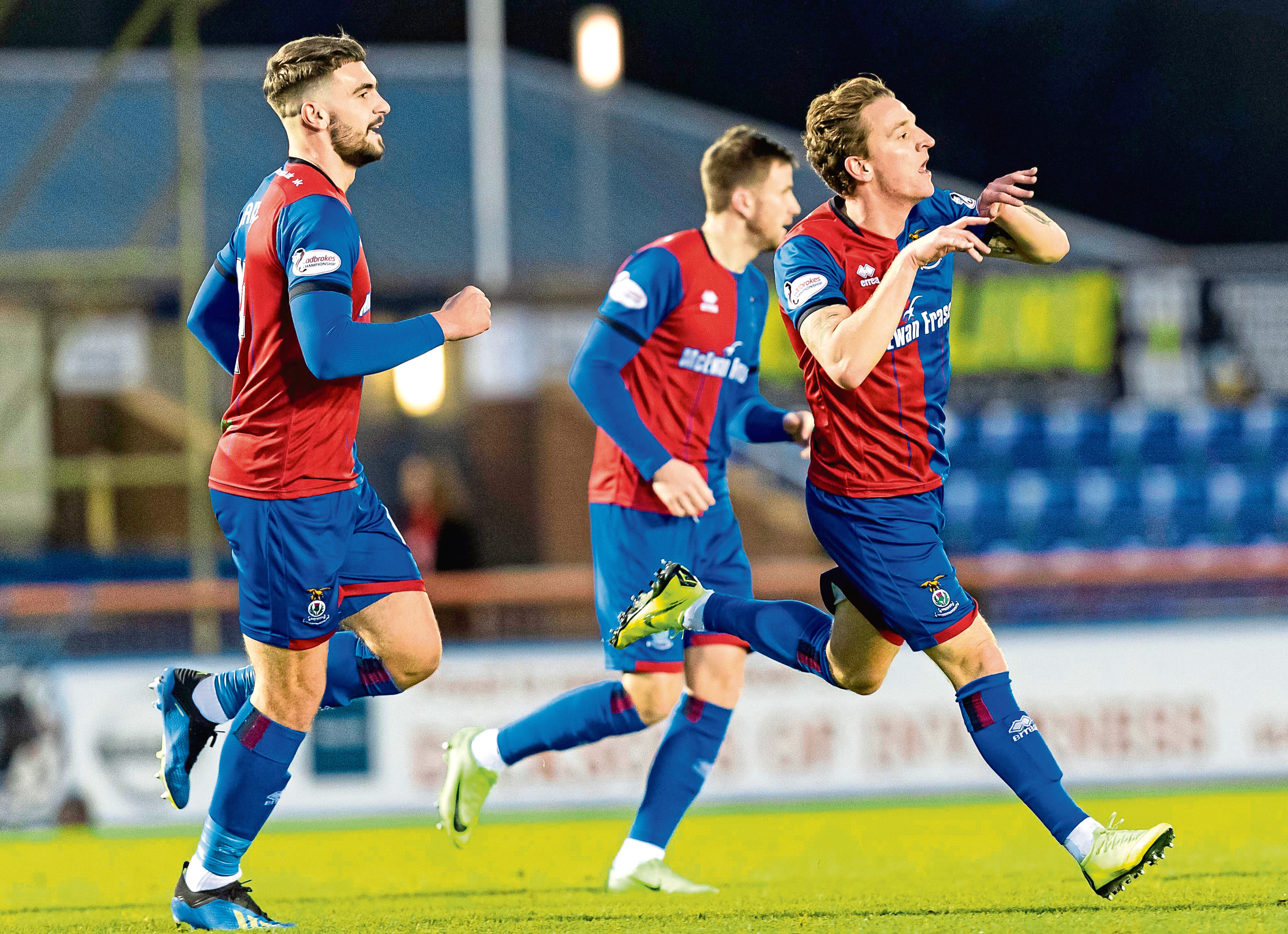 Tom Walsh (right) celebrates his goal for Inverness to make it 1-0