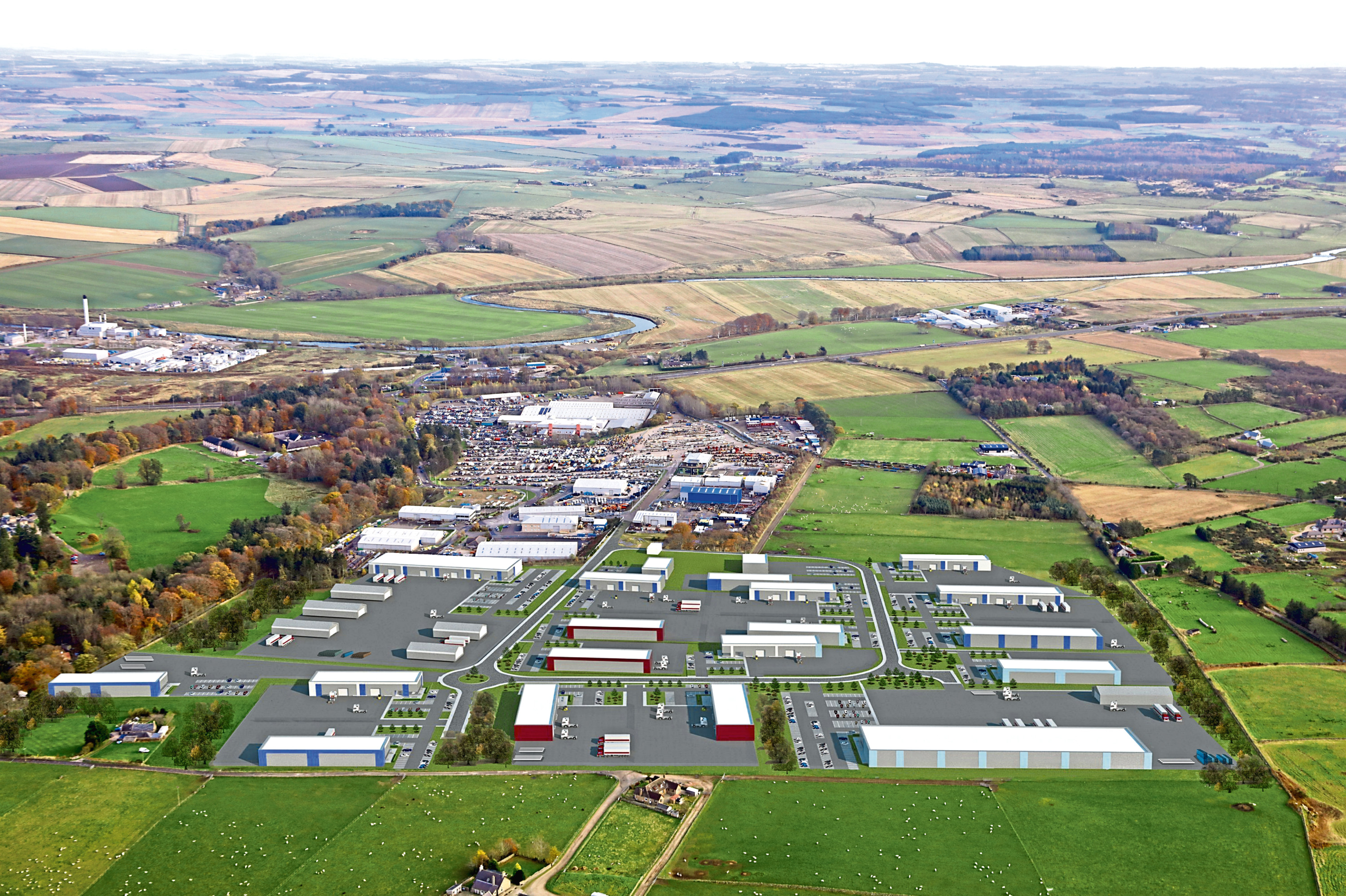 An aerial view of the business park with the proposed expansion.