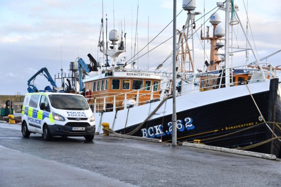 A police vehicle at Fraserburgh harbour.