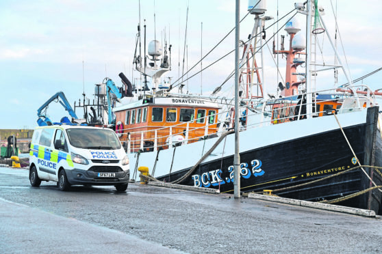 A police vehicle at Fraserburgh harbour.