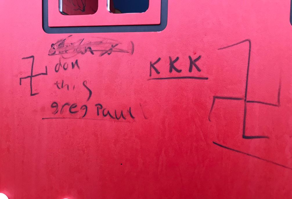 The graffiti seen on a children's playpark in Charleston