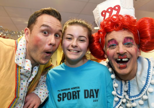 Stars from this year's panto visited the children at Royal Aberdeen Children's Hospital.
Pictured is Milla Roy cor with leads, Muddles, Jordan Young left and Nurse MacDuff, Alan McHugh.