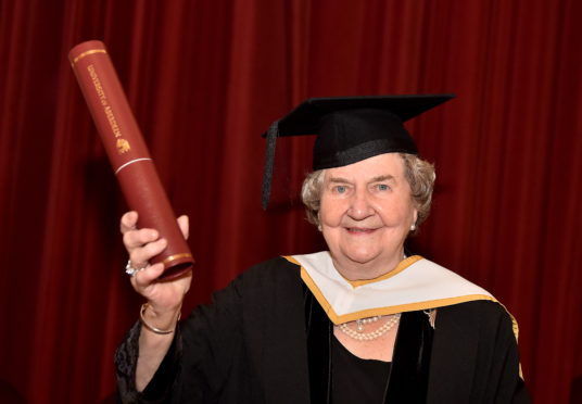 Gladys Sangster was given a Masters of the University from Aberdeen in November.