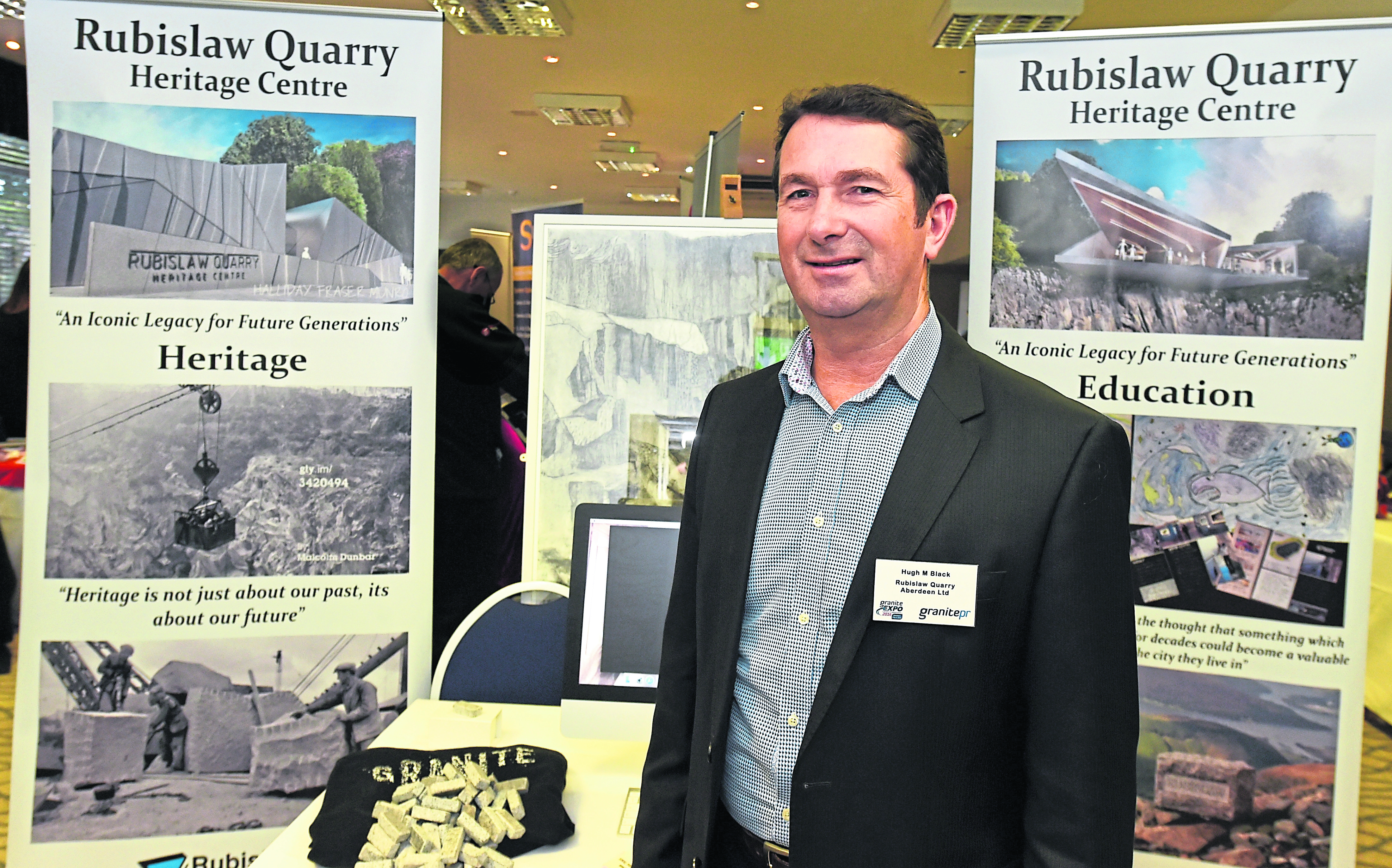 Hugh Black showing off his idea for the Rubislaw Quarry Heritage Centre in 2016. 