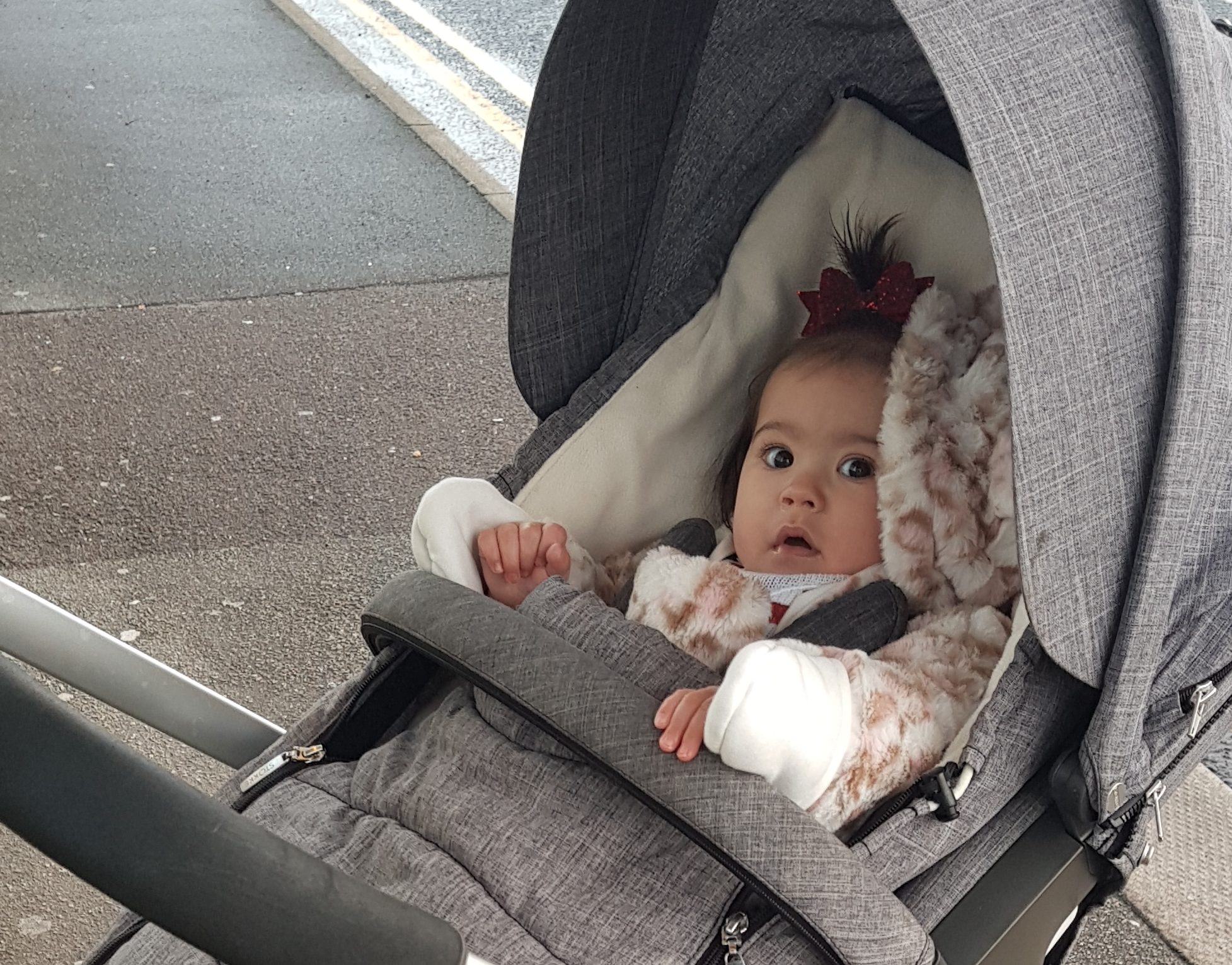 Sophie Bilsland was waiting at the bus stop with her daughter Mila.