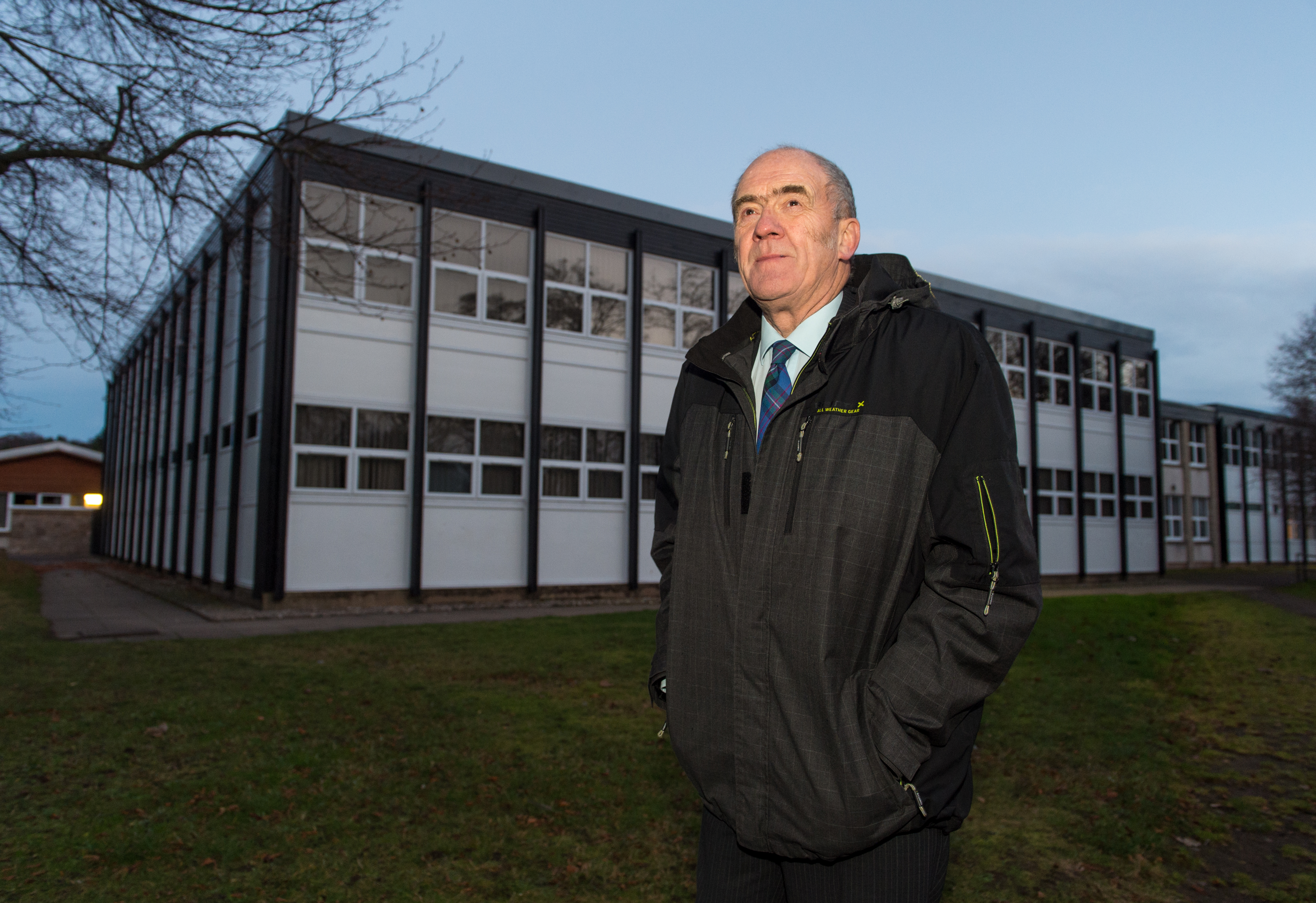 George Alexander outside Forres Academy