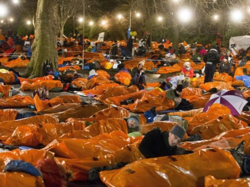 People taking part in Sleep in the Park in Princes Street Gardens in Edinburgh in December 2017