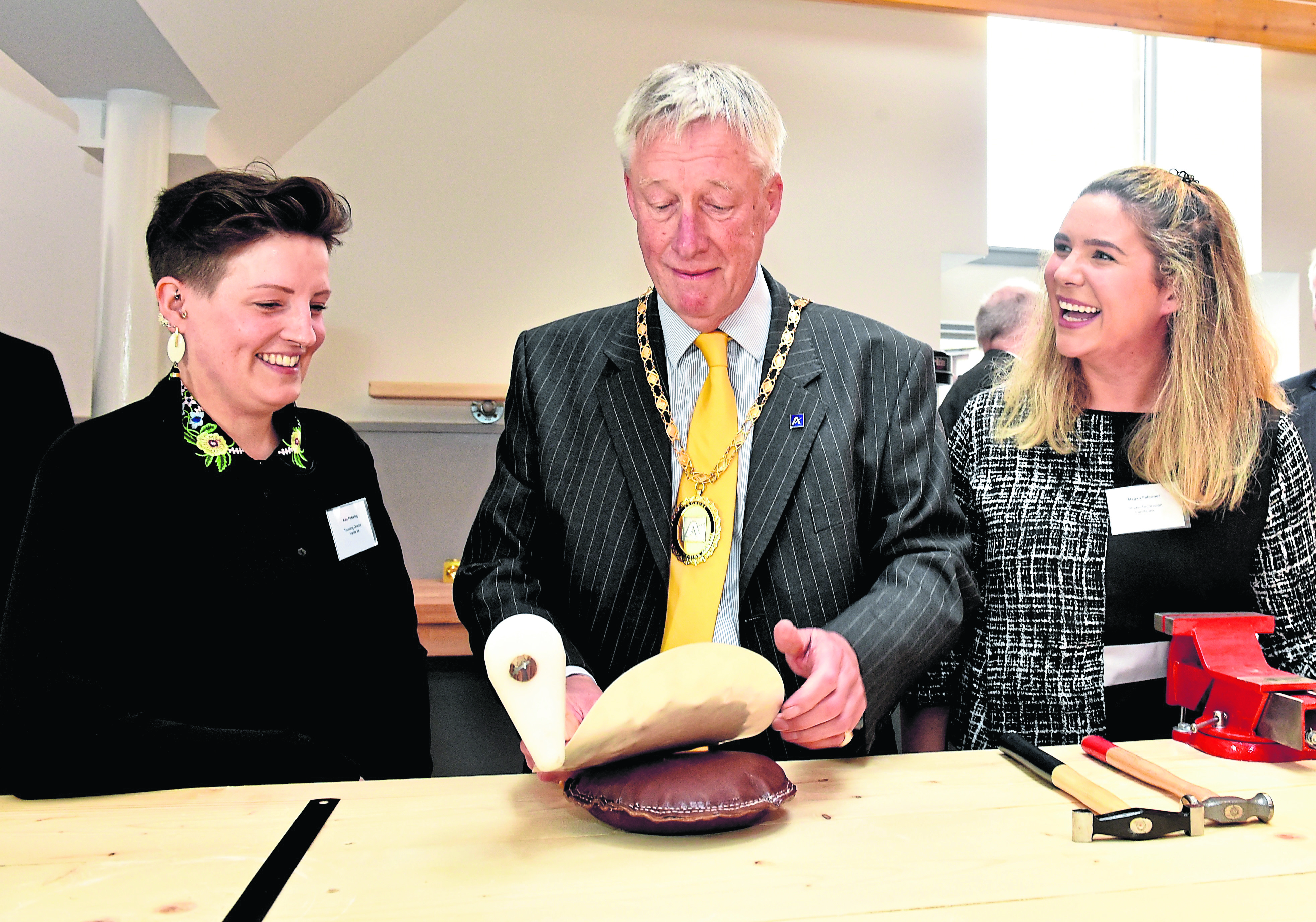 Lord Provost Bill Howatson with Kate Pickering (left) and Megan Falconer.