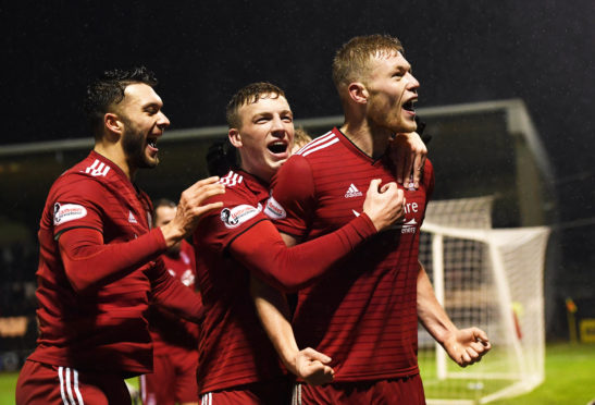 Sam Cosgrove celebrates his winner against St Mirren in December.