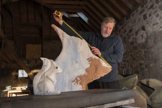 Renowned sculptor Scot Gleed in the process of designing the mould for the 20 strong army of squirrels which will be placed around the Highlands.