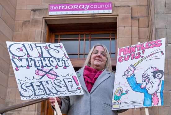 Suzanne Wright of Unison Scotland at a previous protest over budget cuts outside Moray Council HQ.