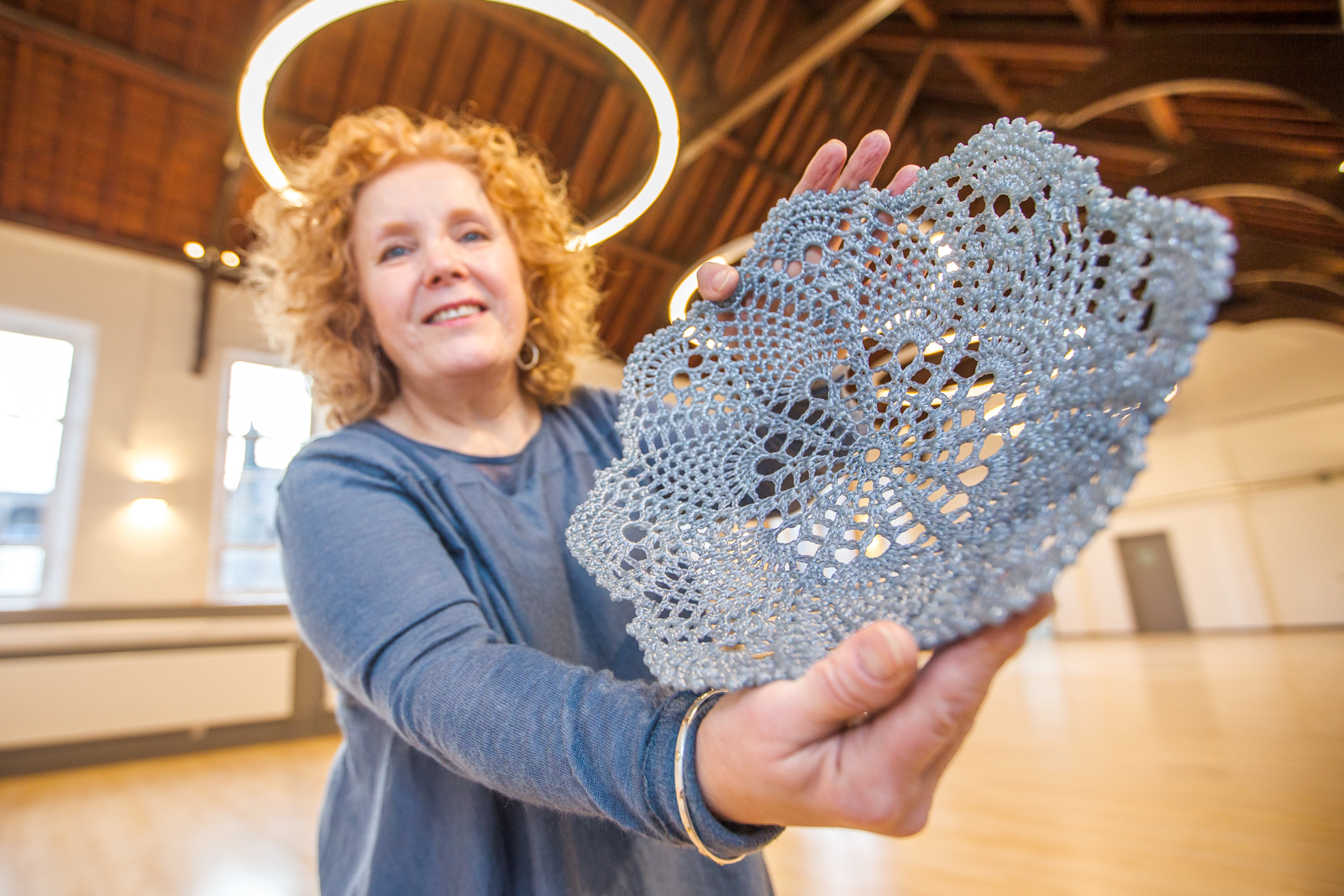 The first major creative hub opens in the Highlands. Pictured is Catherine Carr holding a piece crocheted glass.