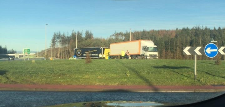 A car and lorry have crashed on the bypass.