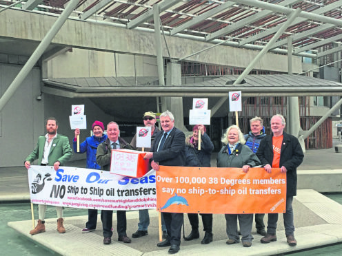 John Finnie with petitioners outside the Scottish Parliament