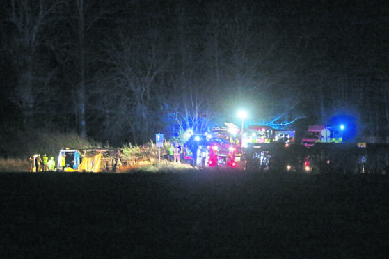 The scene of the bus crash at Munlochy