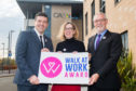Jamie Hepburn MSP, Ian Findlay of Paths for All and Lesley Glen, ICAS’s chief operating officer as the Walk at Work Award is launched in Shetland