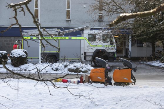 Aboyne Academy was shut off to all pupils and staff while the emergency services attend the incident.
Pictured at the front of the school are two orange pieces of equipment which were taken out of the cleaning cupboard.


(Photo: Ross Johnston/Newsline Media)