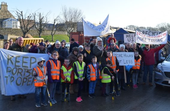 Campaigners outside Portsoy waste and recycling centre when it was due to be closed.