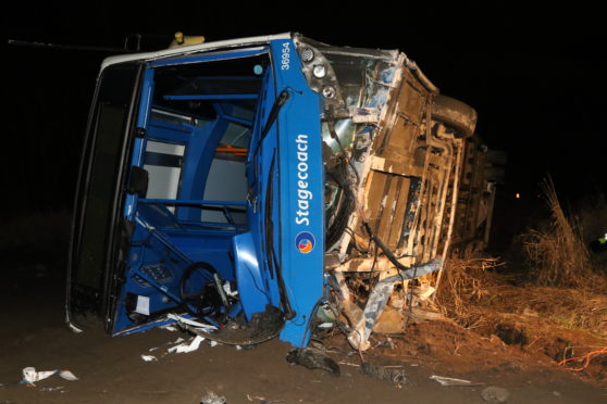 The bus which left the road in the Highlands this evening