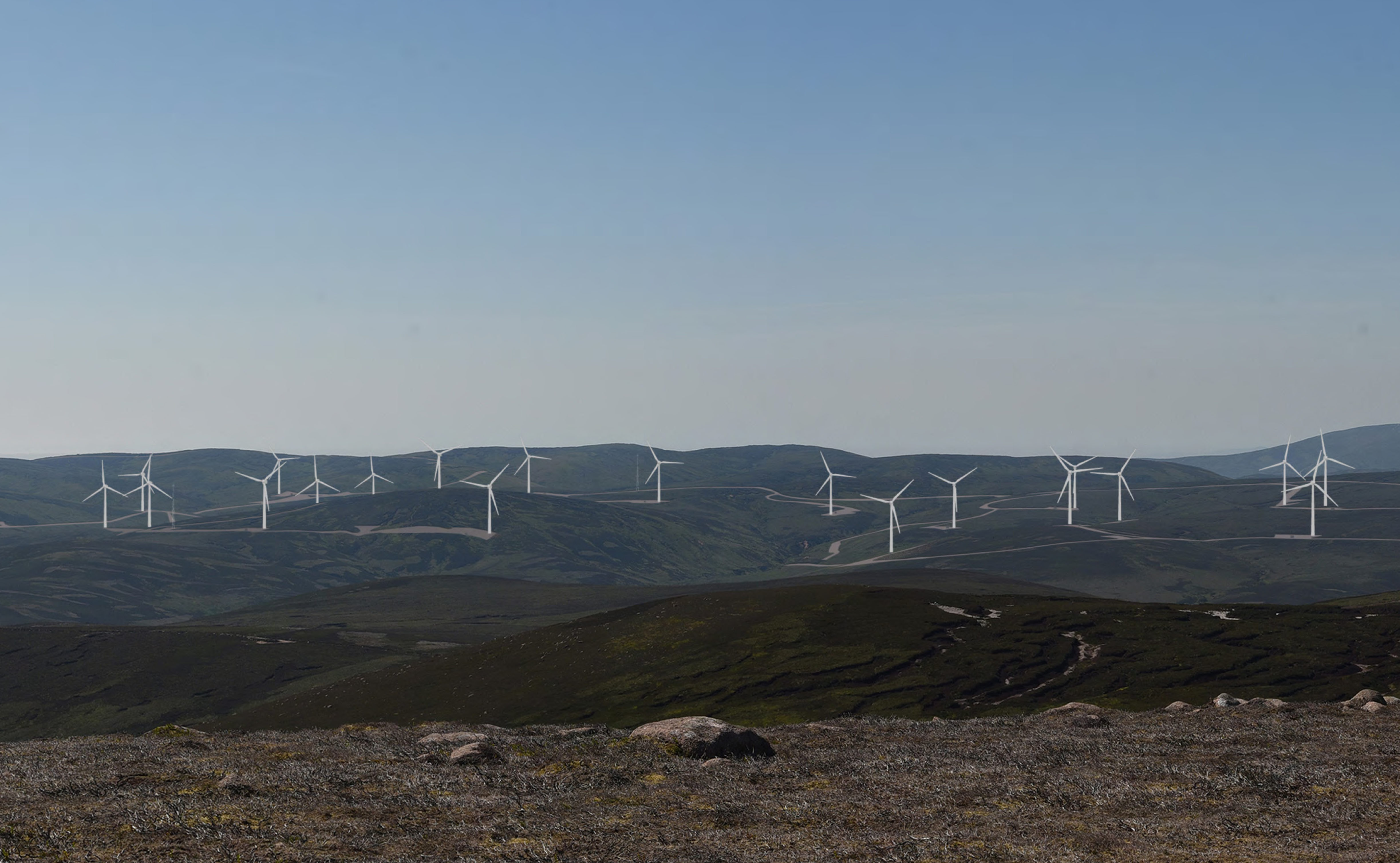 A view showing the proposed wind turbines on the Glendye estate, looking from Clachnaben.
