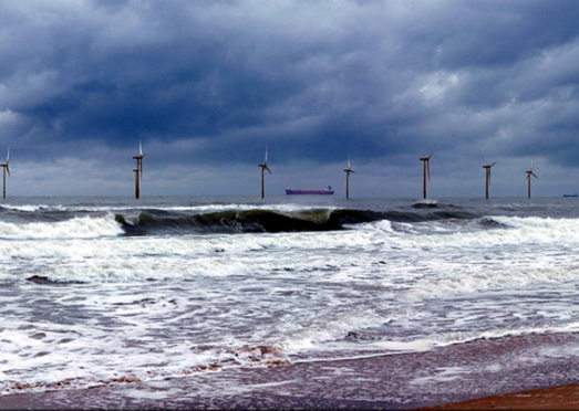 The European Offshore Wind Deployment Centre (EOWDC) from Balmedie Beach (artists impression)