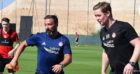 Manager Derek McInnes and first-team coach Barry Robson in training in Dubai. Picture: AFC Media.