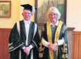 The Duchess of Cornwall, known as the Duchess of Rothesay in Scotland, after a ceremony at Elphinstone Hall, King's College, Aberdeen, to install Professor George Boyne (left) as Vice-Chancellor of the University of Aberdeen.