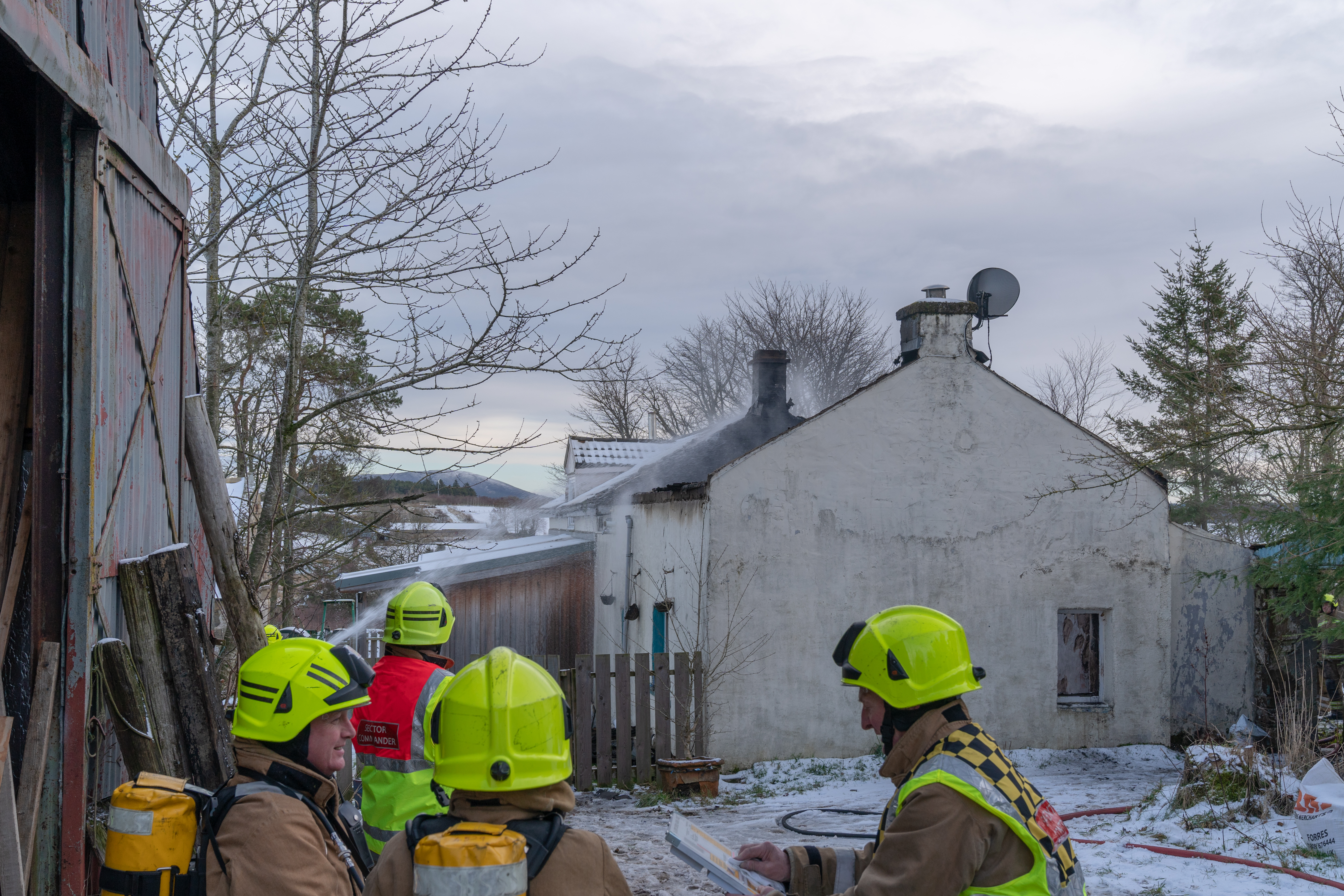This is the scene of the fire at the Farm Cottage Fire near Newmill, Moray, Scotland. Photographed by JASPERIMAGE ©