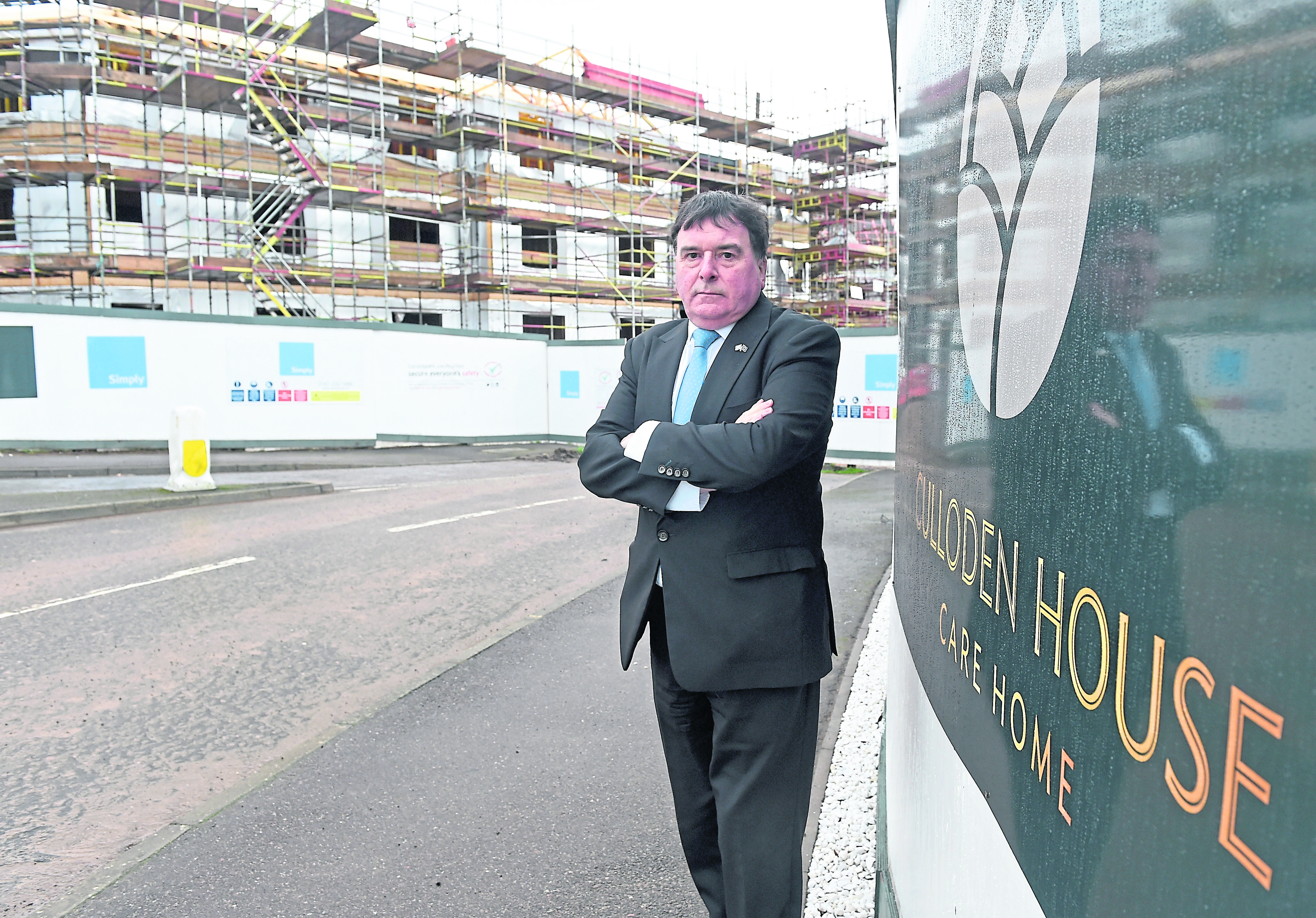 Councillor Ken Gowans of Highland Council outside the currently under construction renamed Castlehill care home  in Inverness. Picture by Sandy McCook.
