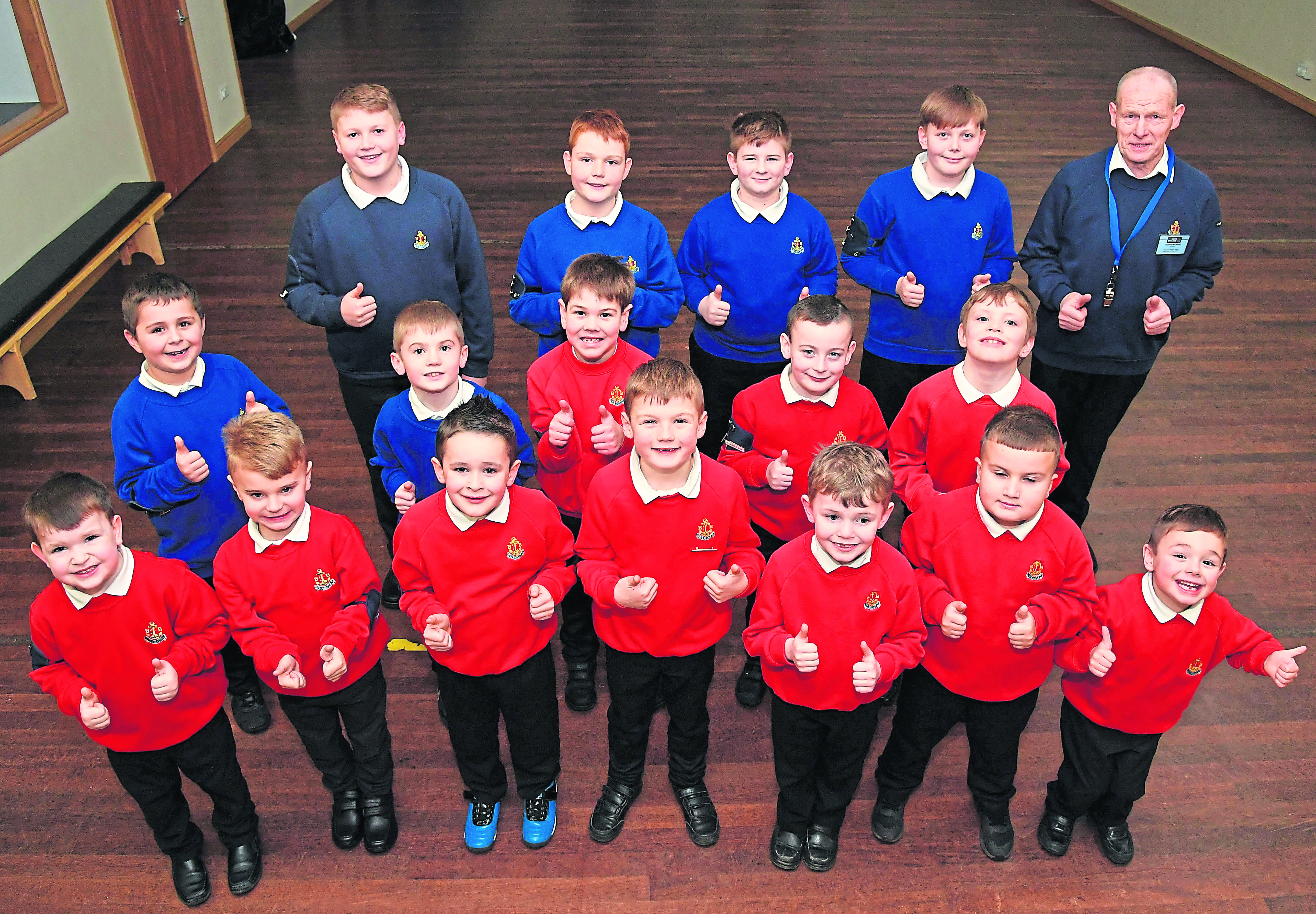 Thumbs up:  Sandhaven Boys’ Brigade would love a minibus to extend their outings, which have already taken them up Bennachie and in to Codona’s in Aberdeen