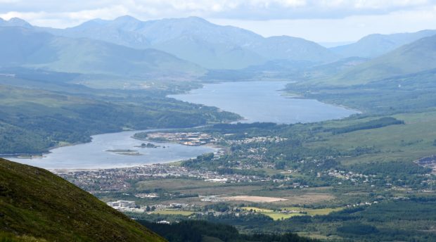 Fort William, Loch Linnhe (left) with the village of Caol and then Loch Eil in the distance.