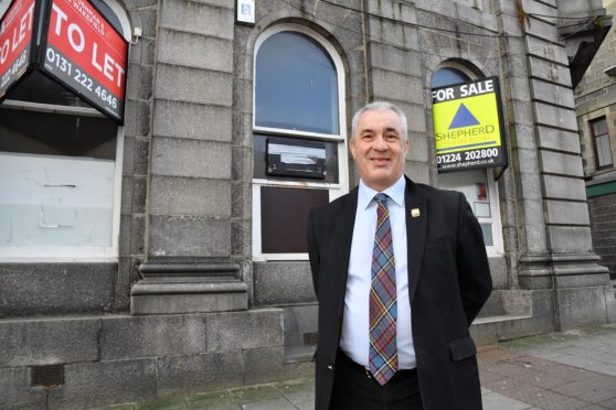 Councillor Brian Topping at the former Clydesdale bank building in Fraserburgh.