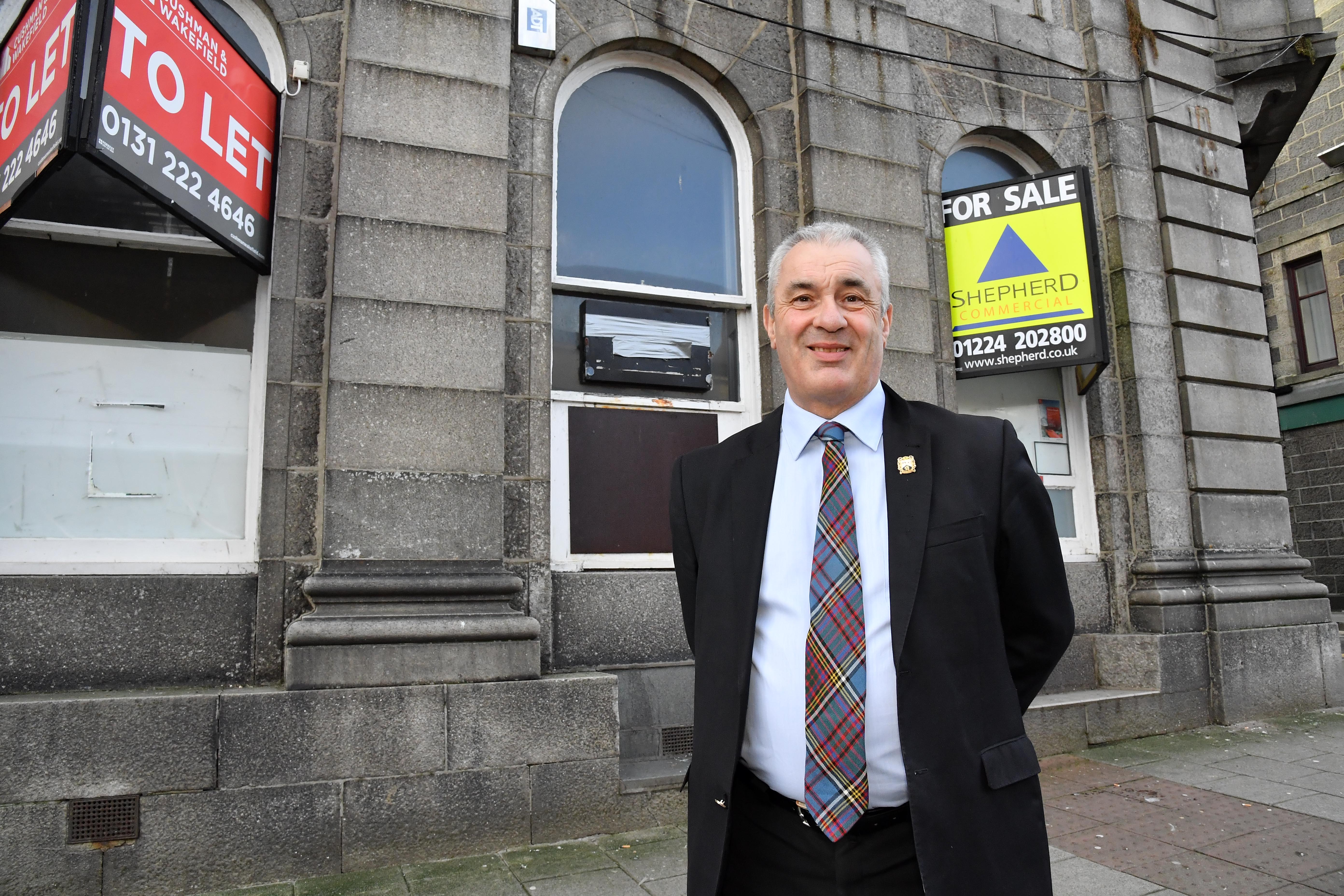Councillor Brian Topping at the former Clydesdale bank building in Fraserburgh.