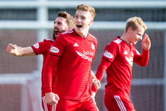 Lewis Ferguson celebrates his winner against fellow European challengers Kilmarnock.