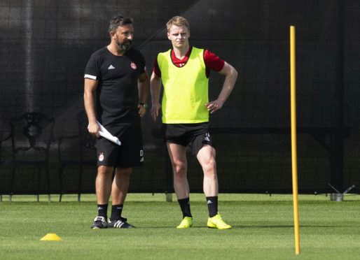 Manager Derek McInnes with Gary Mackay-Steven.