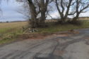The location showing where a school bus came off the road on the B9170 near Turriff. Picture by Kath Flannery
