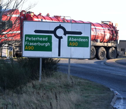 A number of signs on the old A90 have still to be updated. (Picture by Chris Sumner)