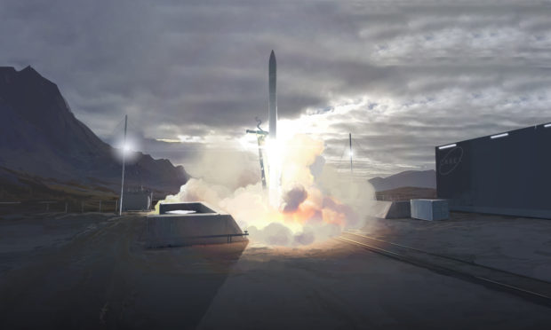 Artist impression of the Orbex launcher lifting off from Sutherland spacesport.