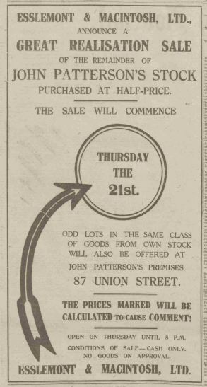 A sale advert placed in the P&J in 1920