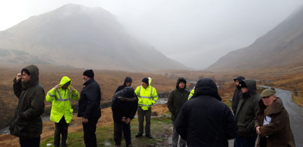 Councillors gather at the Skyfall car layby in Glen Etive in February, prior to making a planning decision about seven hydro schemes in the area.