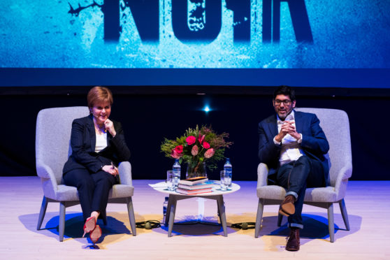 First Minister Nicola Sturgeon and Abir Mukherjee at The Music Hall on the opening night of Granite Noir 2019.