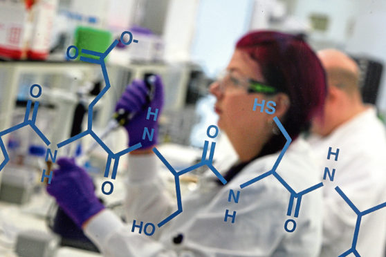 Kris Miller, Courier, 30/01/15. Picture today at University of Dundee Life Sciences Building where Culture Minister Fiona Hyslop launched UNESCO City of Design, Dundee. Pic shows a scientist working in one of the labs.